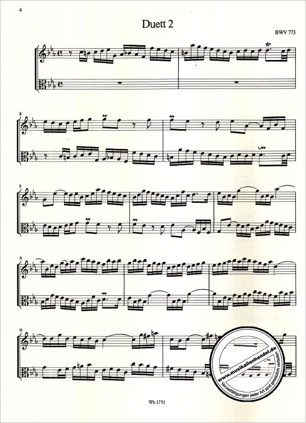 Notenbild für EB 3632 - 15 DUETTE NACH ZWEISTIMMIGE INVENTIONEN BWV 772-786