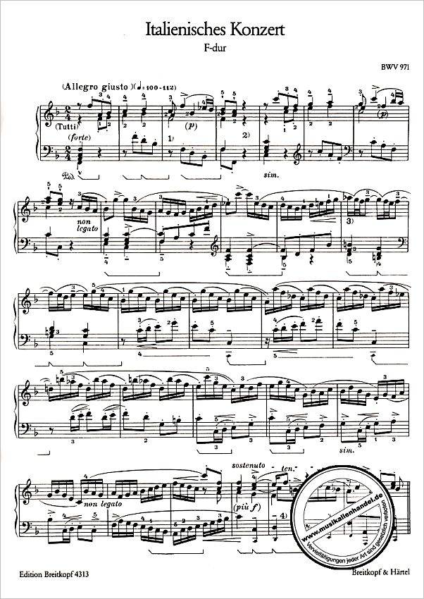 Notenbild für EB 4313 - ITALIENISCHES KONZERT F-DUR BWV 971