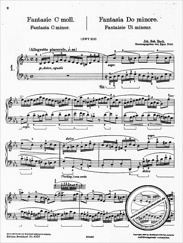 Notenbild für EB 4322 - FANTASIEN BWV 917-922