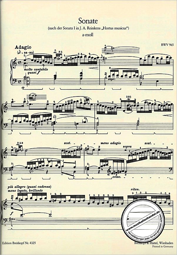 Notenbild für EB 4325 - SONATEN BWV 965-967 CONCERTO E FUGA BWV 909