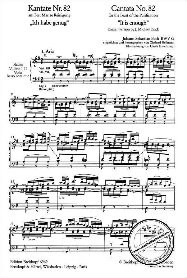 Notenbild für EB 6969 - KANTATE 82 ICH HABE GENUG BWV 82