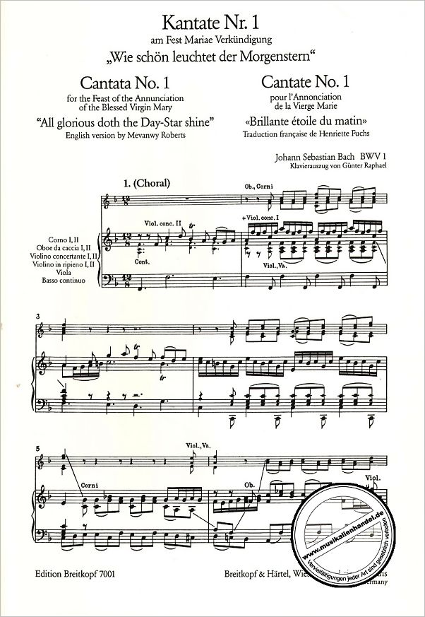 Notenbild für EB 7001 - KANTATE 1 WIE SCHOEN LEUCHTET DER MORGENSTERN BWV 1