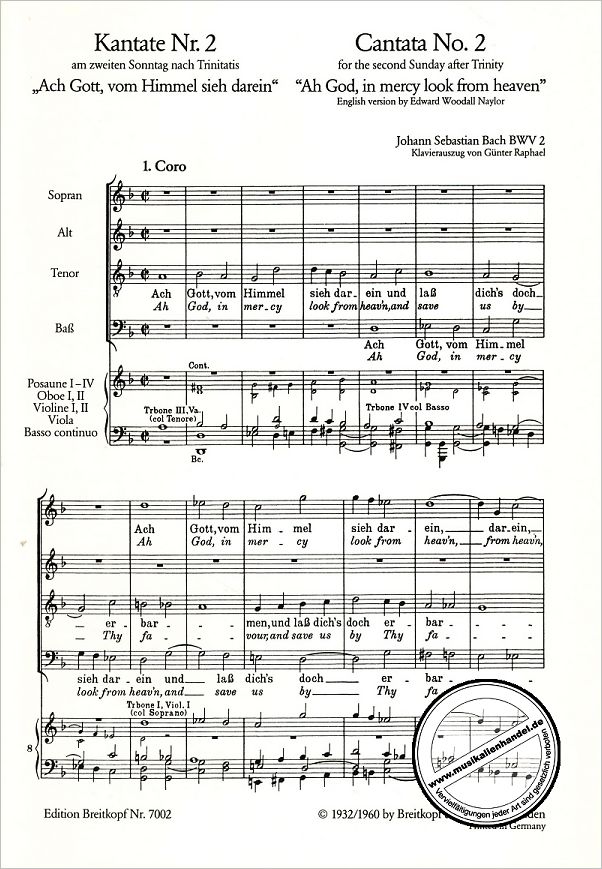Notenbild für EB 7002 - KANTATE 2 ACH GOTT VOM HIMMEL SIEH DAREIN BWV 2