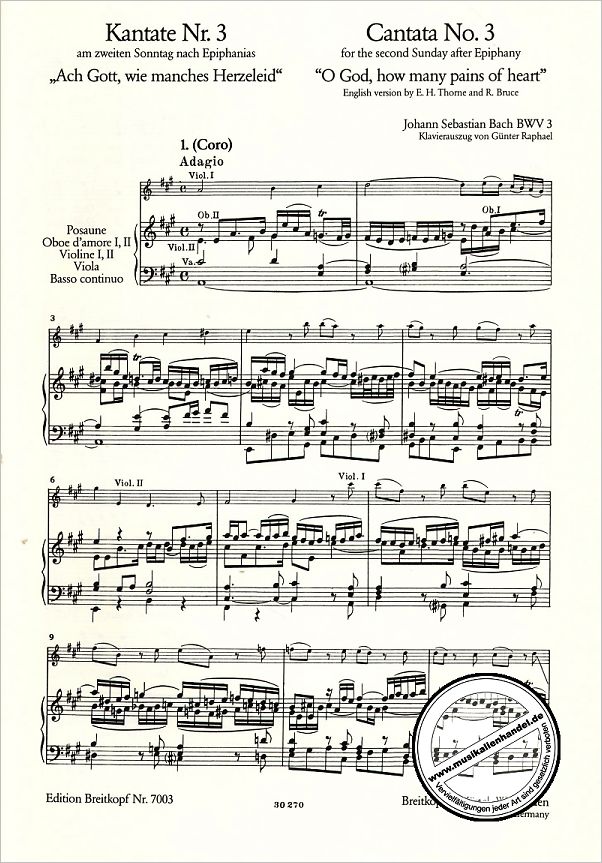 Notenbild für EB 7003 - KANTATE 3 ACH GOTT WIE MANCHES HERZELEID BWV 3