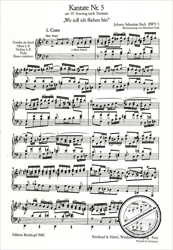 Notenbild für EB 7005 - KANTATE 5 WO SOLL ICH FLIEHEN HIN BWV 5