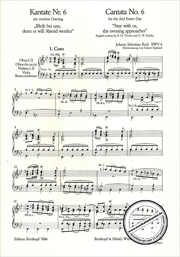 Notenbild für EB 7006 - KANTATE 6 BLEIB BEI UNS DENN ES WILL ABEND WERDEN BWV 6
