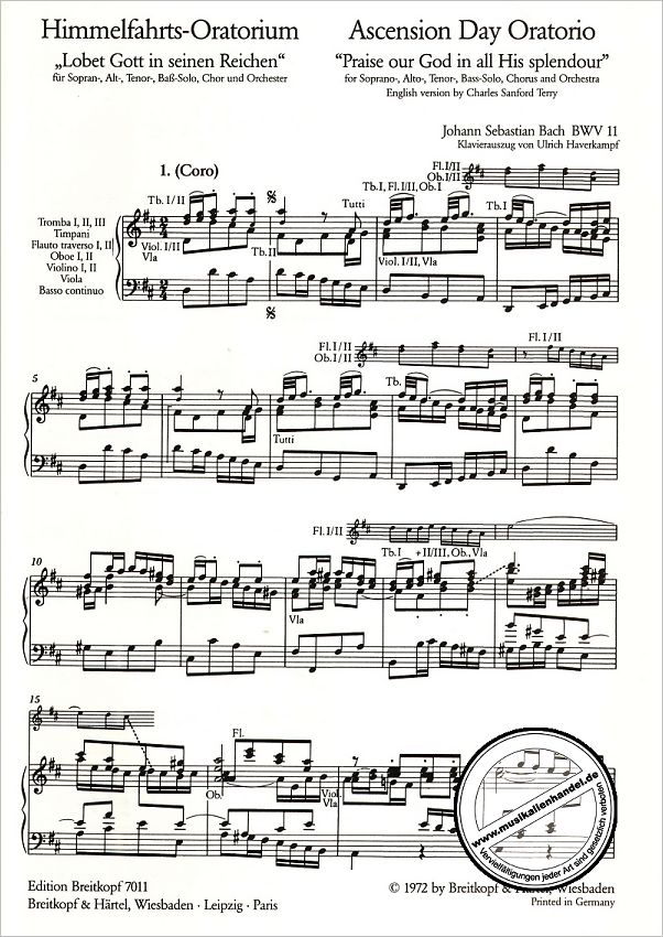 Notenbild für EB 7011 - KANTATE 11 LOBET GOTT IN SEINEN REICHEN BWV 11