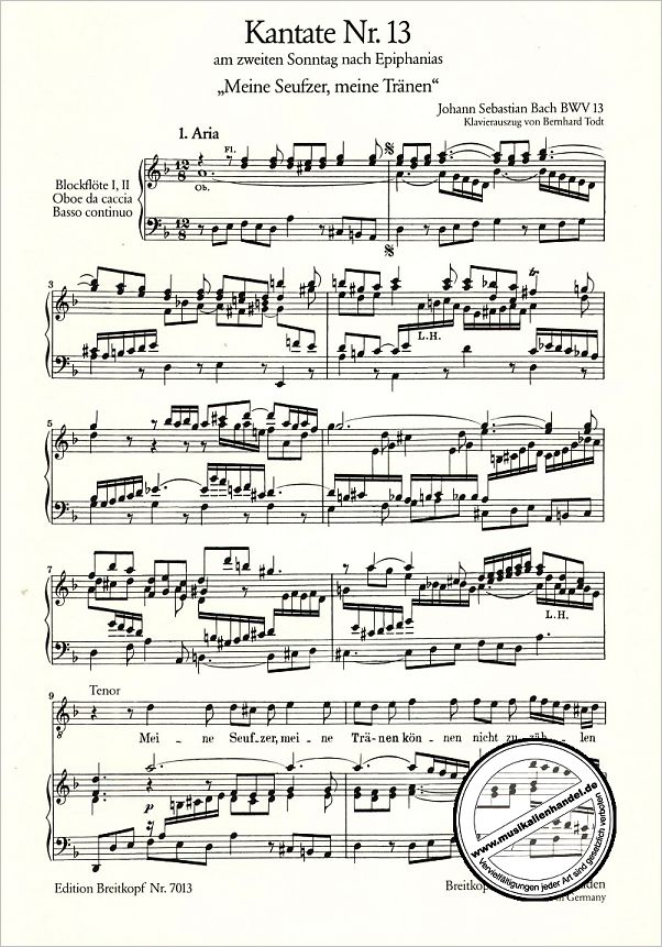 Notenbild für EB 7013 - KANTATE 13 MEINE SEUFZER MEINE TRAENEN BWV 13