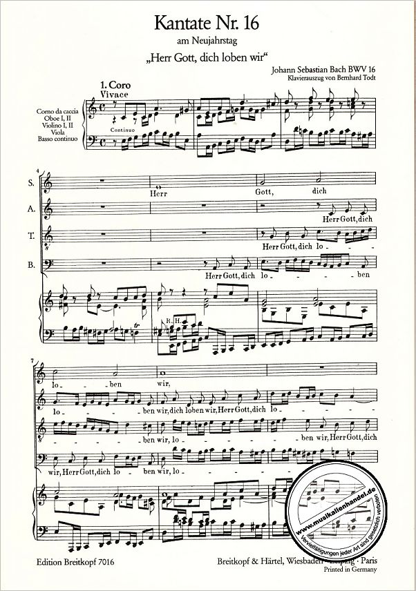Notenbild für EB 7016 - KANTATE 16 HERR GOTT DICH LOBEN WIR BWV 16