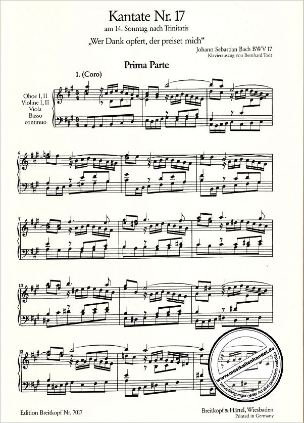 Notenbild für EB 7017 - KANTATE 17 WER DANK OPFERT DER PREISET MICH BWV 17