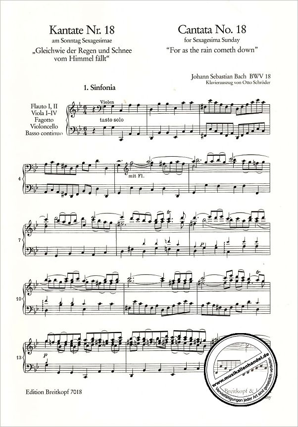 Notenbild für EB 7018 - KANTATE 18 GLEICHWIE DER REGEN UND SCHNEE VOM HIMMEL FAELLT BWV 1