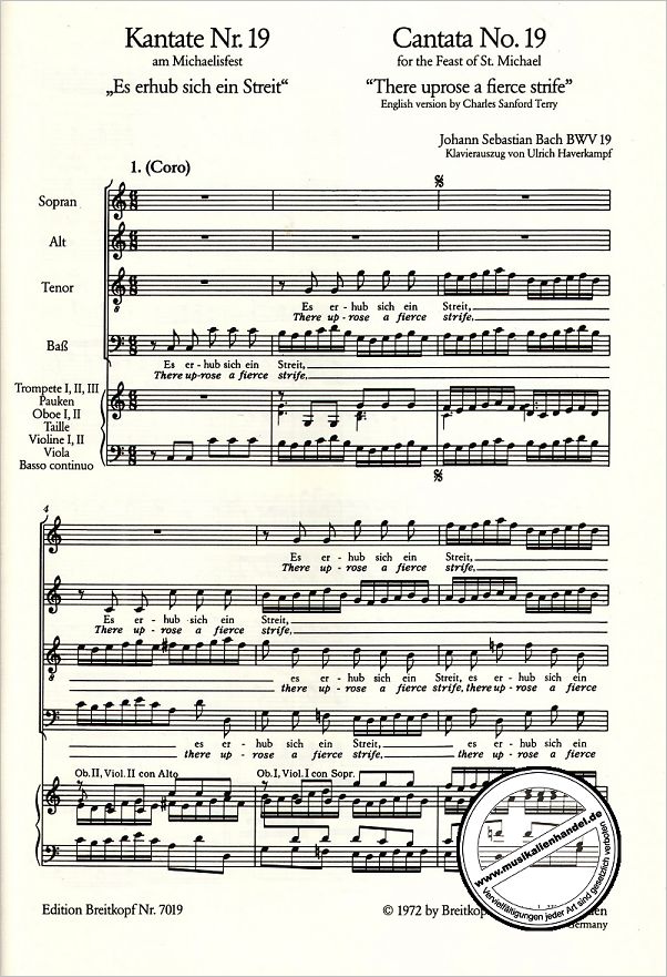 Notenbild für EB 7019 - KANTATE 19 ES ERHUB SICH EIN STREIT BWV 19