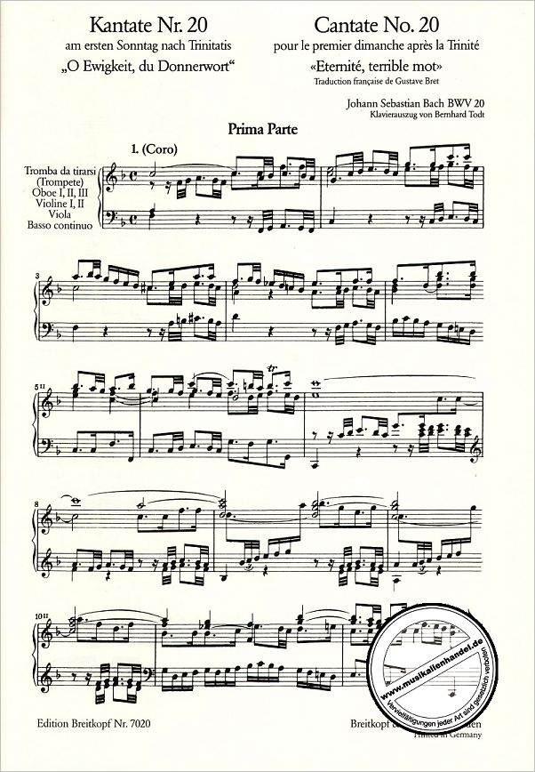 Notenbild für EB 7020 - KANTATE 20 O EWIGKEIT DU DONNERWORT BWV 20