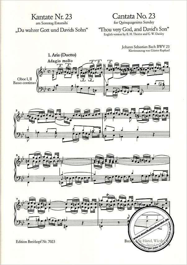 Notenbild für EB 7023 - KANTATE 23 DU WAHRER GOTT UND DAVIDS SOHN BWV 23