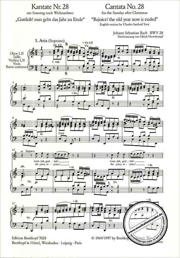 Notenbild für EB 7028 - KANTATE 28 GOTTLOB NUN GEHT DAS JAHR ZU ENDE BWV 28
