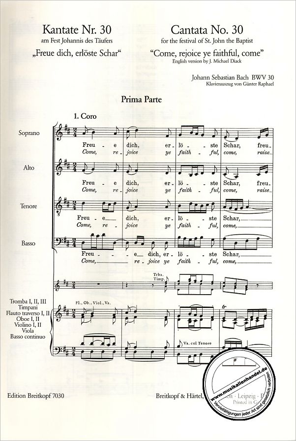 Notenbild für EB 7030 - KANTATE 30 FREUE DICH ERLOESTE SCHAR BWV 30