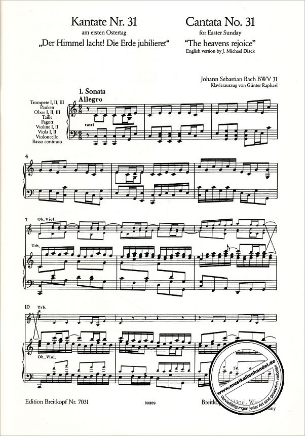 Notenbild für EB 7031 - KANTATE 31 DER HIMMEL LACHT DIE ERDE JUBILIERET BWV 31