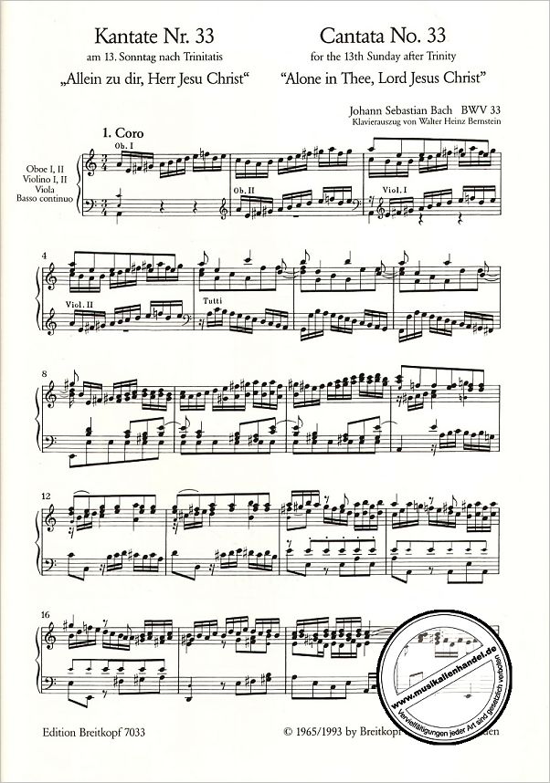 Notenbild für EB 7033 - KANTATE 33 ALLEIN ZU DIR HERR JESU CHRIST BWV 33