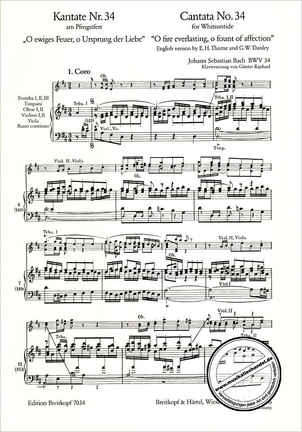 Notenbild für EB 7034 - KANTATE 34 O EWIGES FEUER O URSPRUNG DER LIEBE BWV 34