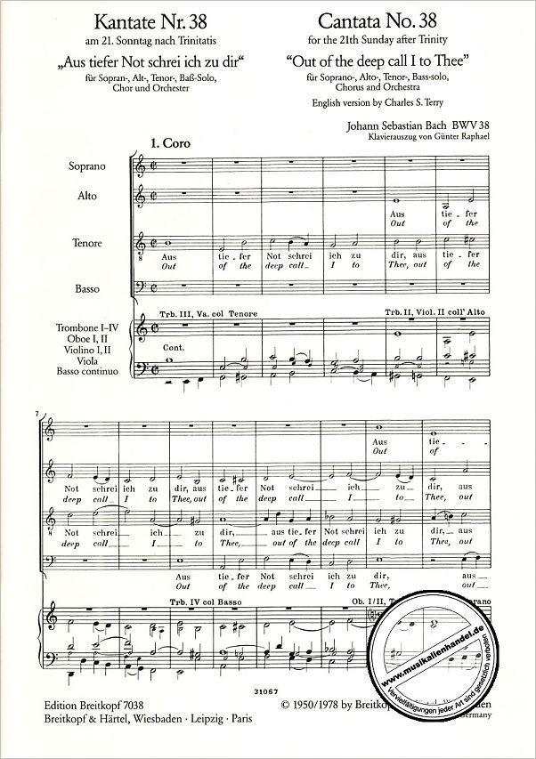 Notenbild für EB 7038 - KANTATE 38 AUS TIEFER NOT SCHREI ICH ZU DIR BWV 38