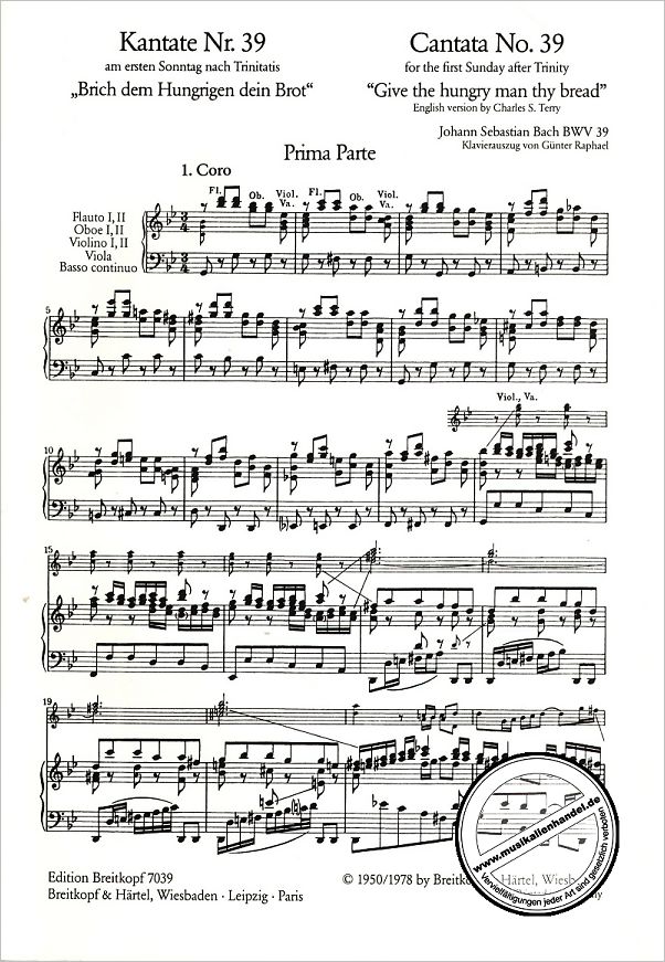 Notenbild für EB 7039 - KANTATE 39 BRICH DEM HUNGRIGEN DEIN BROT BWV 39