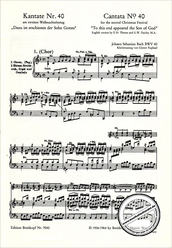 Notenbild für EB 7040 - KANTATE 40 DAZU IST ERSCHIENEN DER SOHN GOTTES BWV 40