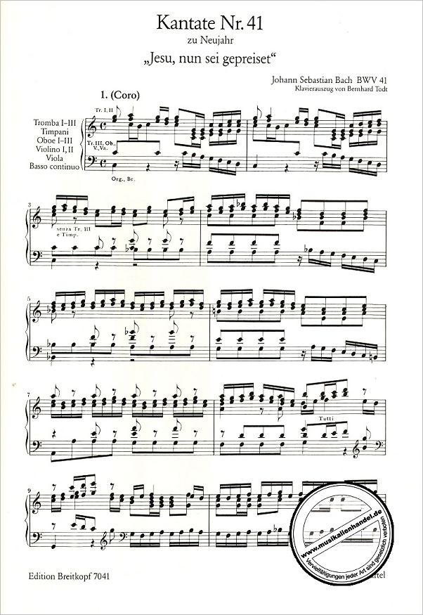 Notenbild für EB 7041 - KANTATE 41 JESU NUN SEI GEPREISET BWV 41