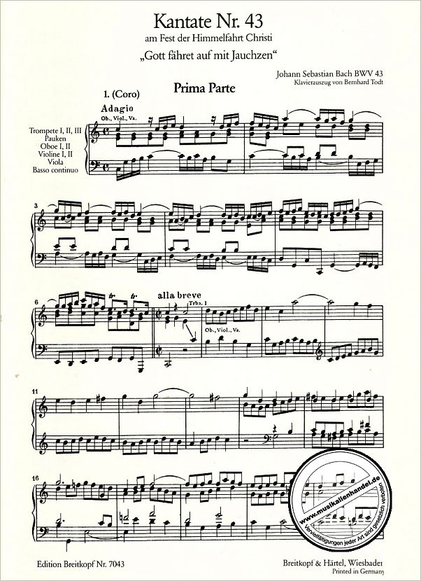 Notenbild für EB 7043 - KANTATE 43 GOTT FAEHRET AUF MIT JAUCHZEN BWV 43