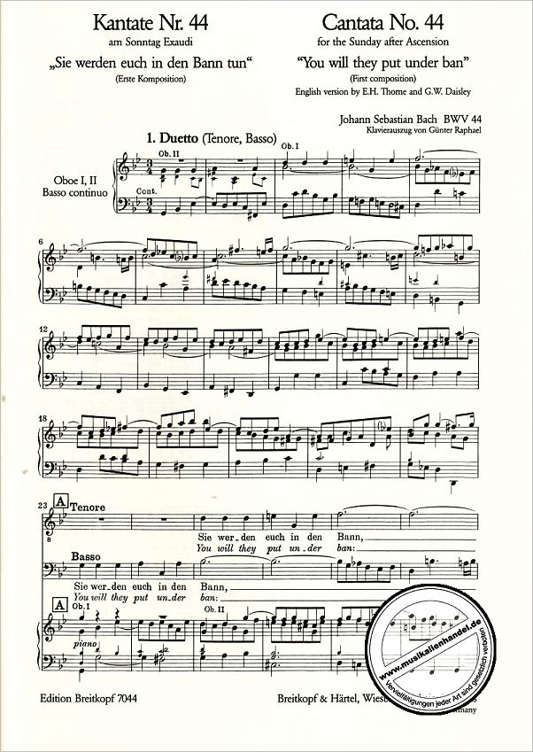Notenbild für EB 7044 - KANTATE 44 SIE WERDEN EUCH IN DEN BANN TUN BWV 44