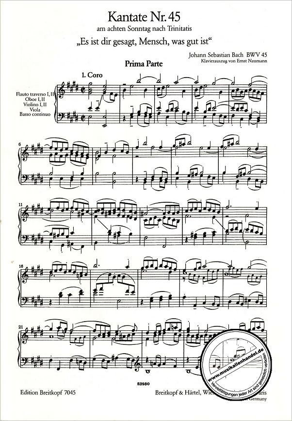 Notenbild für EB 7045 - KANTATE 45 ES IST DIR GESAGT MENSCH WAS GUT IST BWV 45