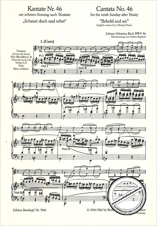 Notenbild für EB 7046 - KANTATE 46 SCHAUET DOCH UND SEHET BWV 46