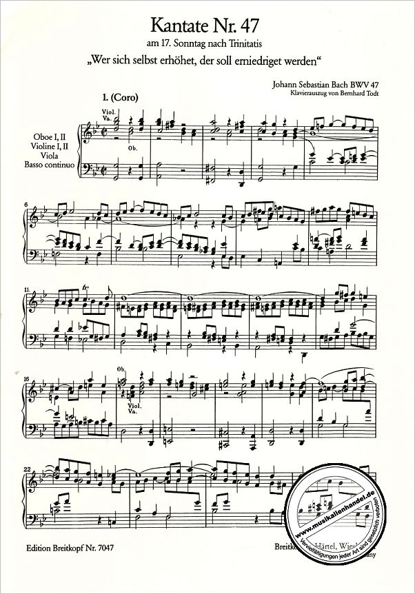 Notenbild für EB 7047 - KANTATE 47 WER SICH SELBST ERHOEHET BWV 47