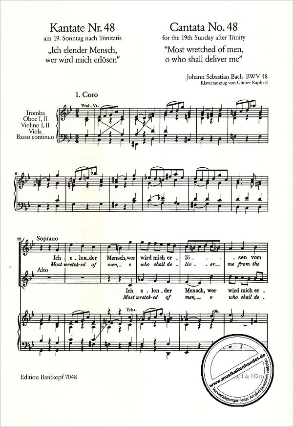Notenbild für EB 7048 - KANTATE 48 ICH ELENDER MENSCH WER WIRD MICH ERLOESEN BWV 48