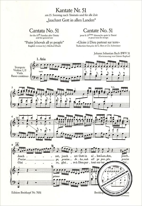 Notenbild für EB 7051 - KANTATE 51 JAUCHZET GOTT IN ALLEN LANDEN BWV 51