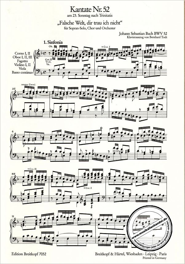 Notenbild für EB 7052 - KANTATE 52 FALSCHE WELT DIR TRAU' ICH NICHT BWV 52