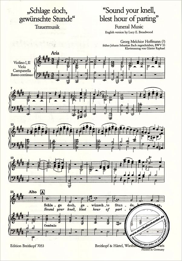 Notenbild für EB 7053 - KANTATE 53 SCHLAGE DOCH GEWUENSCHTE STUNDE BWV 53