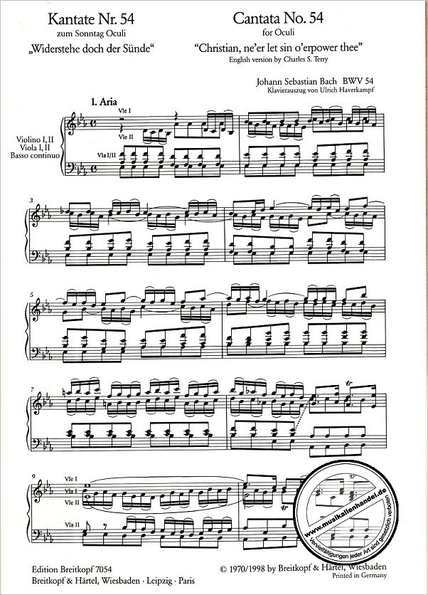 Notenbild für EB 7054 - KANTATE 54 WIDERSTEHE DOCH DER SUENDE BWV 54