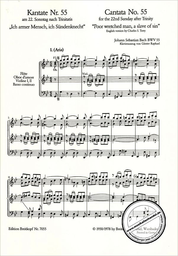 Notenbild für EB 7055 - KANTATE 55 ICH ARMER MENSCH ICH SUENDENKNECHT BWV 55