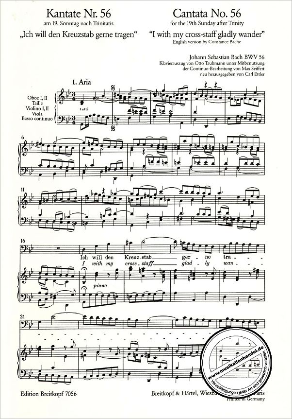 Notenbild für EB 7056 - KANTATE 56 ICH WILL DEN KREUZSTAB GERNE TRAGEN BWV 56