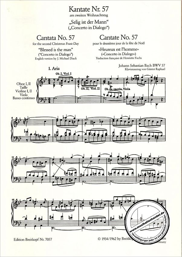 Notenbild für EB 7057 - KANTATE 57 SELIG IST DER MANN BWV 57