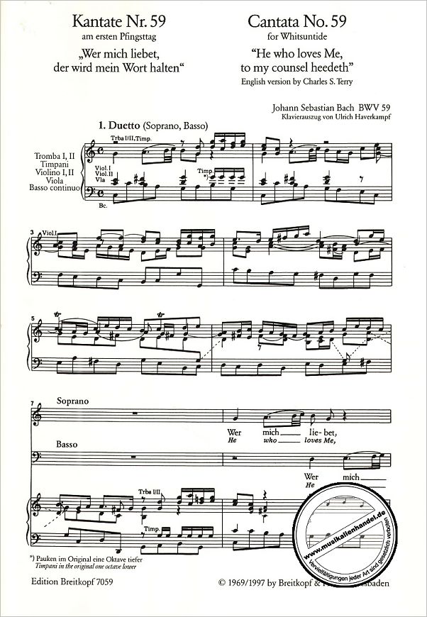 Notenbild für EB 7059 - KANTATE 59 WER MICH LIEBET DER WIRD MEIN WORT HALTEN BWV 59