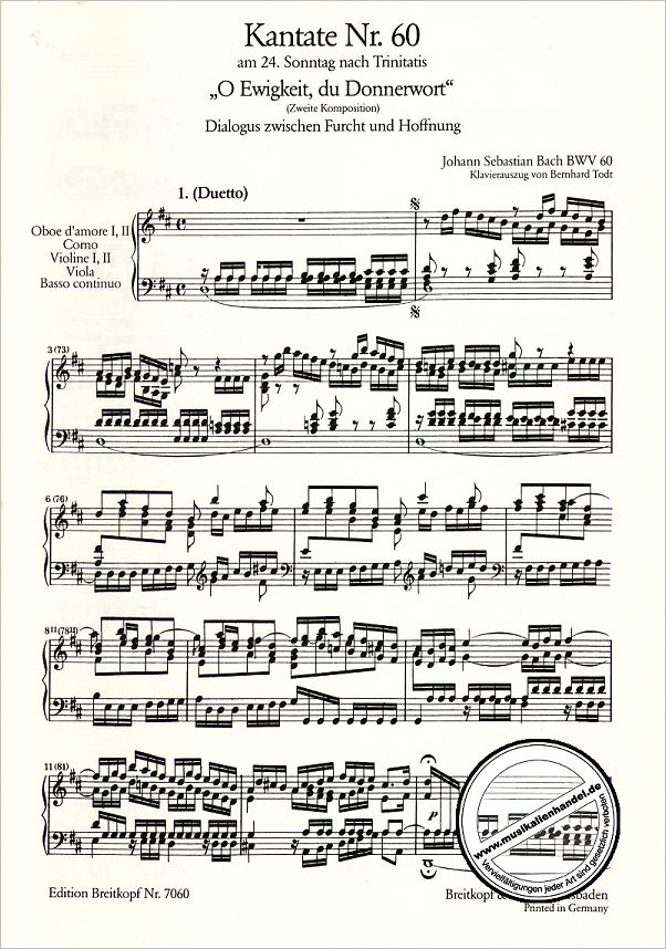 Notenbild für EB 7060 - KANTATE 60 O EWIGKEIT DU DONNERWORT BWV 60