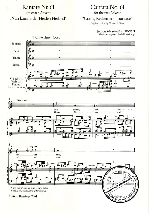 Notenbild für EB 7061 - KANTATE 61 NUN KOMM DER HEIDEN HEILAND BWV 61
