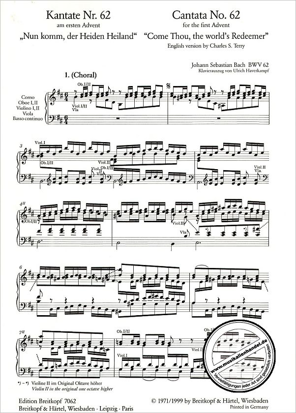 Notenbild für EB 7062 - KANTATE 62 NUN KOMM DER HEIDEN HEILAND BWV 62