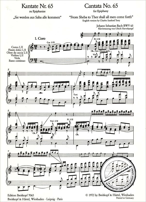 Notenbild für EB 7065 - KANTATE 65 SIE WERDEN AUS SABA ALLE KOMMEN BWV 65