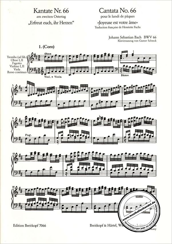 Notenbild für EB 7066 - KANTATE 66 ERFREUET EUCH IHR HERZEN BWV 66