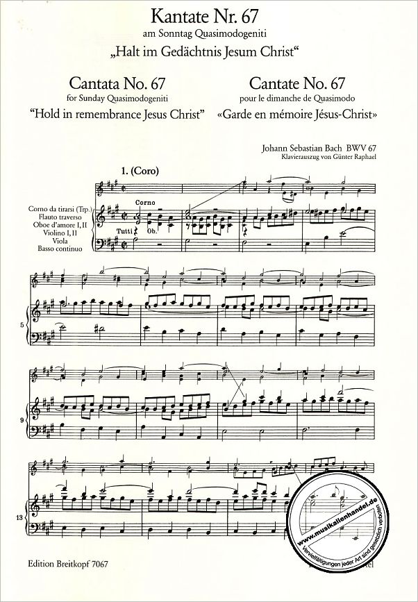 Notenbild für EB 7067 - KANTATE 67 HALT IM GEDAECHTNIS JESUM CHRIST BWV 67