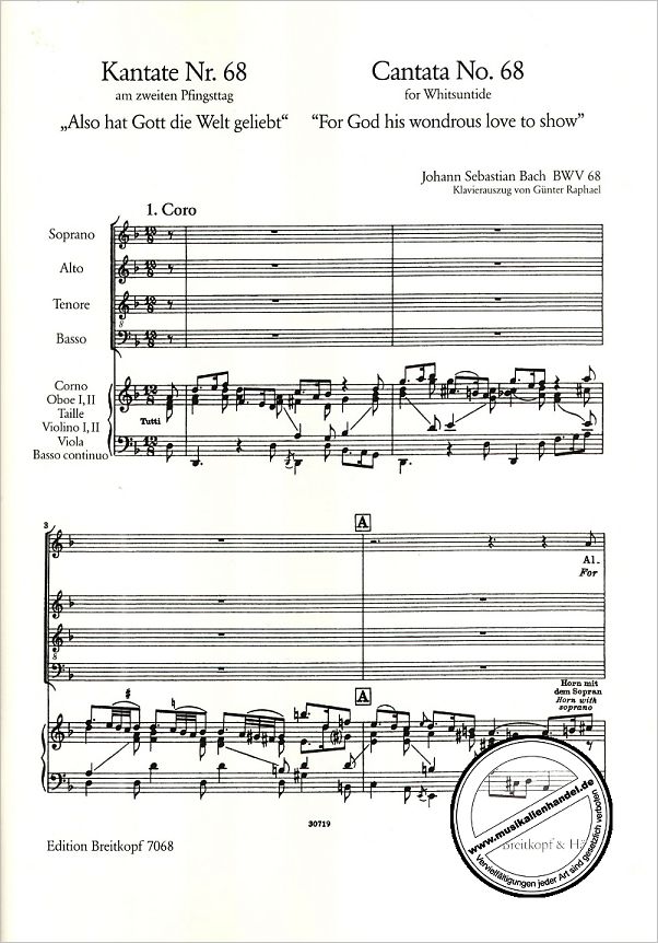 Notenbild für EB 7068 - KANTATE 68 ALSO HAT GOTT DIE WELT GELIEBT BWV 68