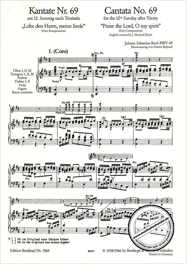 Notenbild für EB 7069 - KANTATE 69 LOBE DEN HERRN MEINE SEELE BWV 69