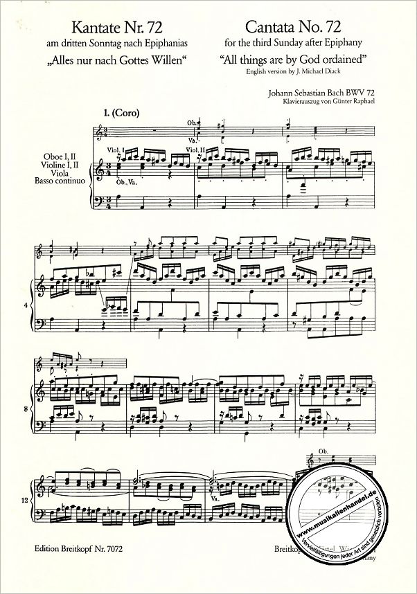 Notenbild für EB 7072 - KANTATE 72 ALLES NUR NACH GOTTES WILLEN BWV 72